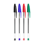 Lot de 4 Stylos à Bille BIC Cristal  – 4 Couleurs (Bleu, Noir, Rouge, Vert)